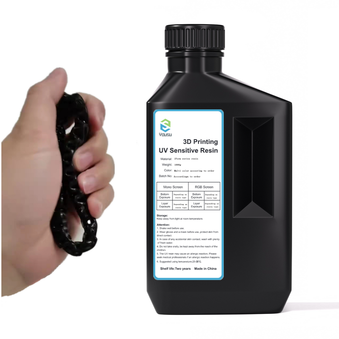 YOUSU TPU like Flexible LCD 3D Printer Resin, 405nm UV Curing High Impact resistant Resin