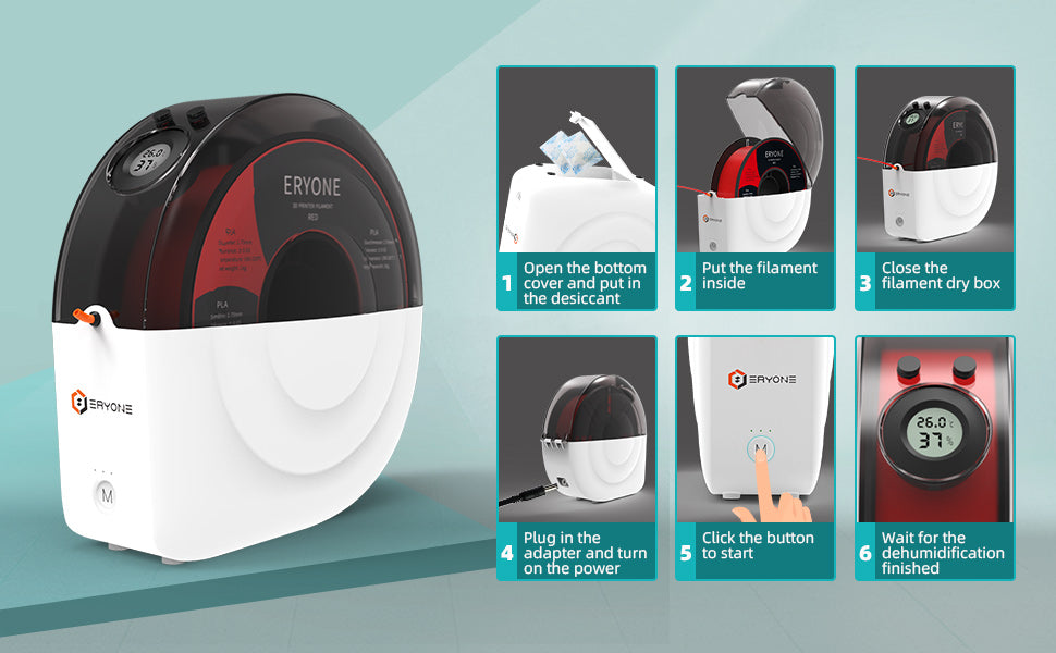 Evryone 3D Printer Filament Dryer Box suits 1.75 - 3mm .5-1kg rolls Dry Filament Performs Better