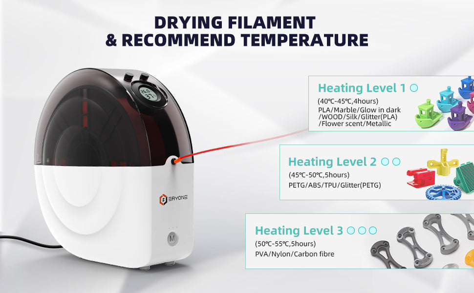 Evryone 3D Printer Filament Dryer Box suits 1.75 - 3mm .5-1kg rolls Dry Filament Performs Better