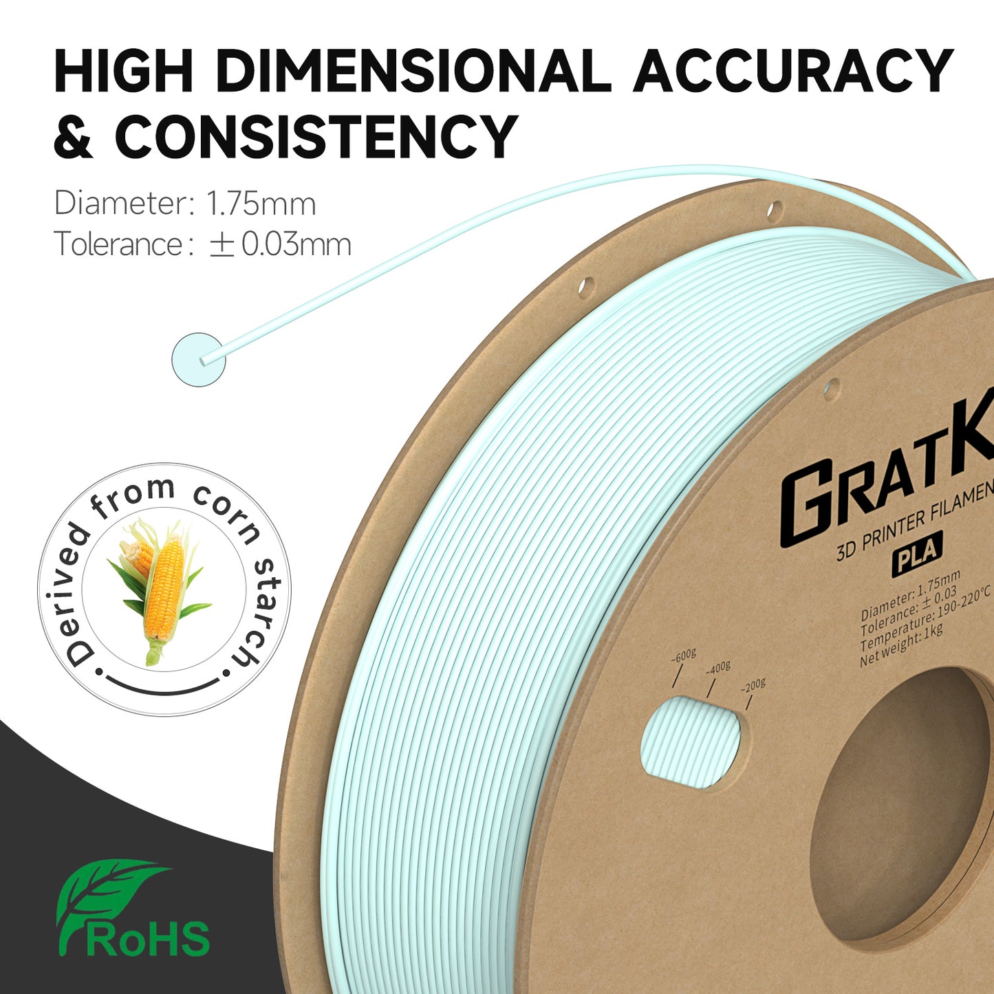 Gratkit Matte PLA Range 1.75mm 3D Printer Filament 1kg Spool-Dimensional Accuracy +/- 0.03mm