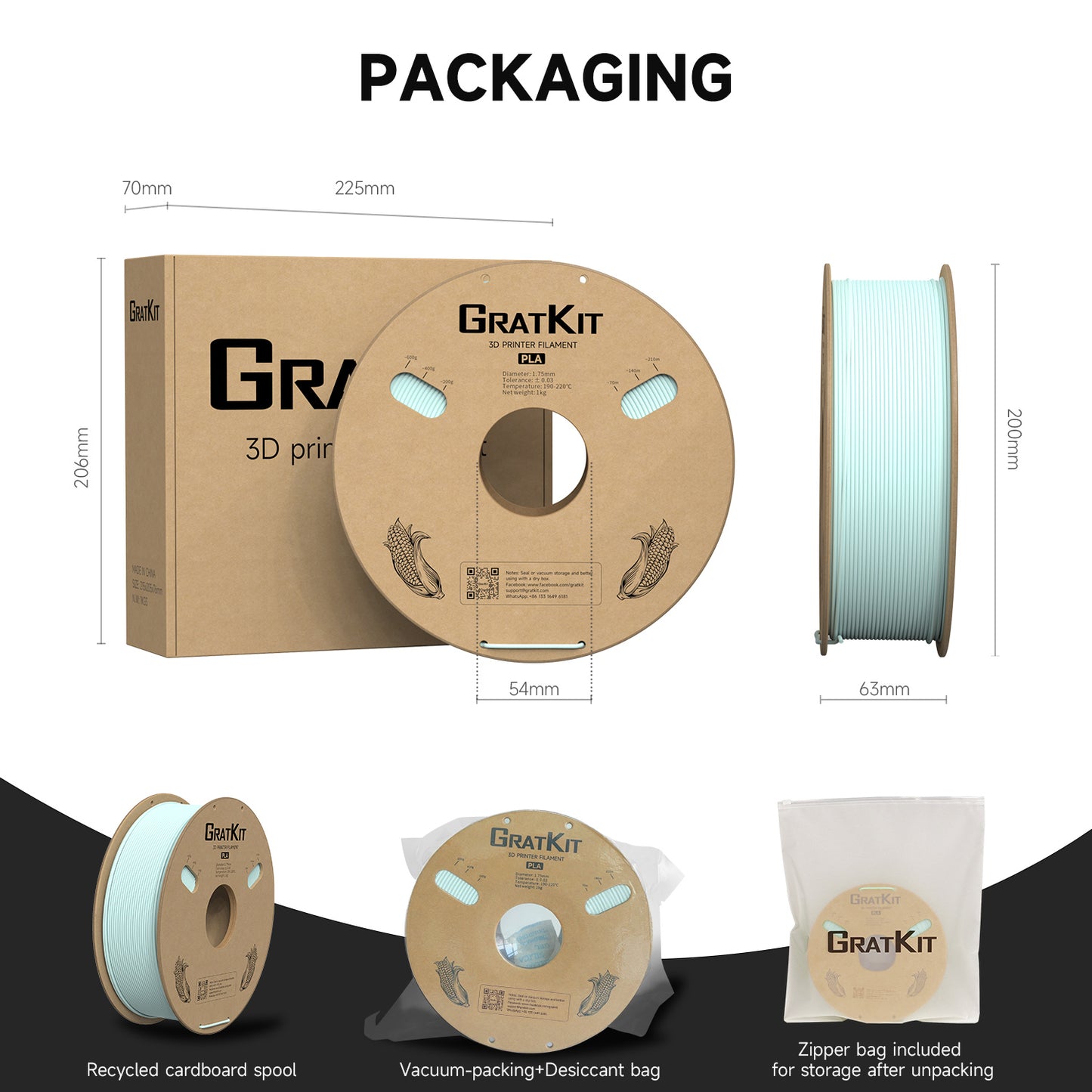 Gratkit Matte PLA Range 1.75mm 3D Printer Filament 1kg Spool-Dimensional Accuracy +/- 0.03mm