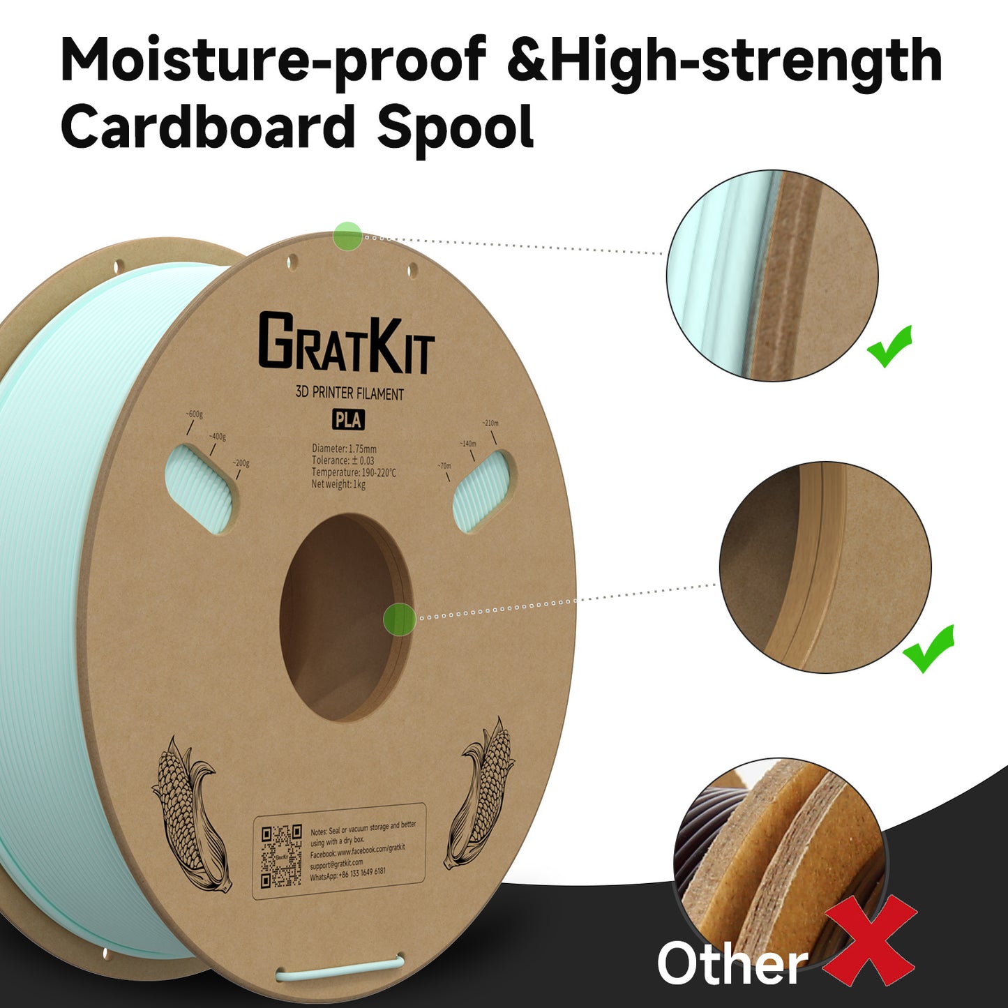 Gratkit Matte PLA Range 1.75mm 3D Printer Filament 1kg Spool-Dimensional Accuracy +/- 0.03mm