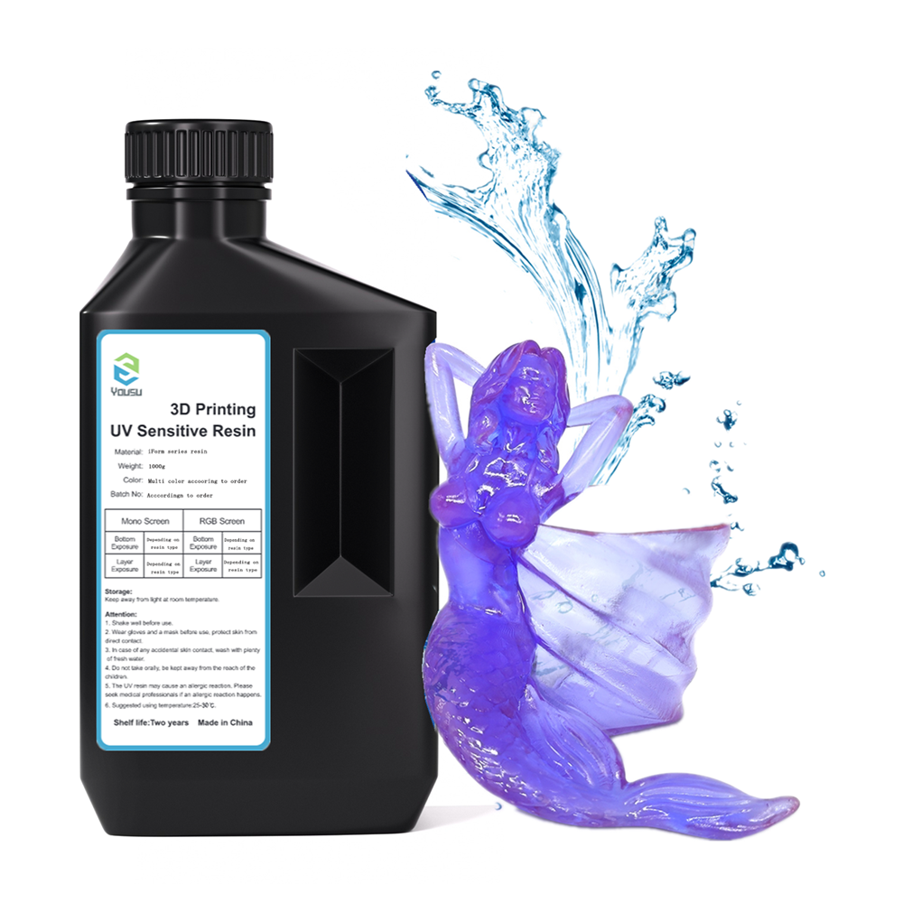 YOUSU Dual Colour Water-Washable Low Odor High Resolution LCD 3D Printer Resin UV-Curing 405nm