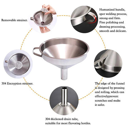 Stainless steel funnels for resin pouring 100, 120 and 140mm with filter.