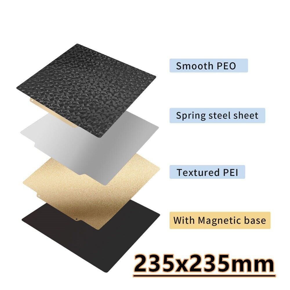 PEO/PEI Dual Sided Pattern/Textured Spring Steel Magnetic Bed Sheet 235 x 235mm
