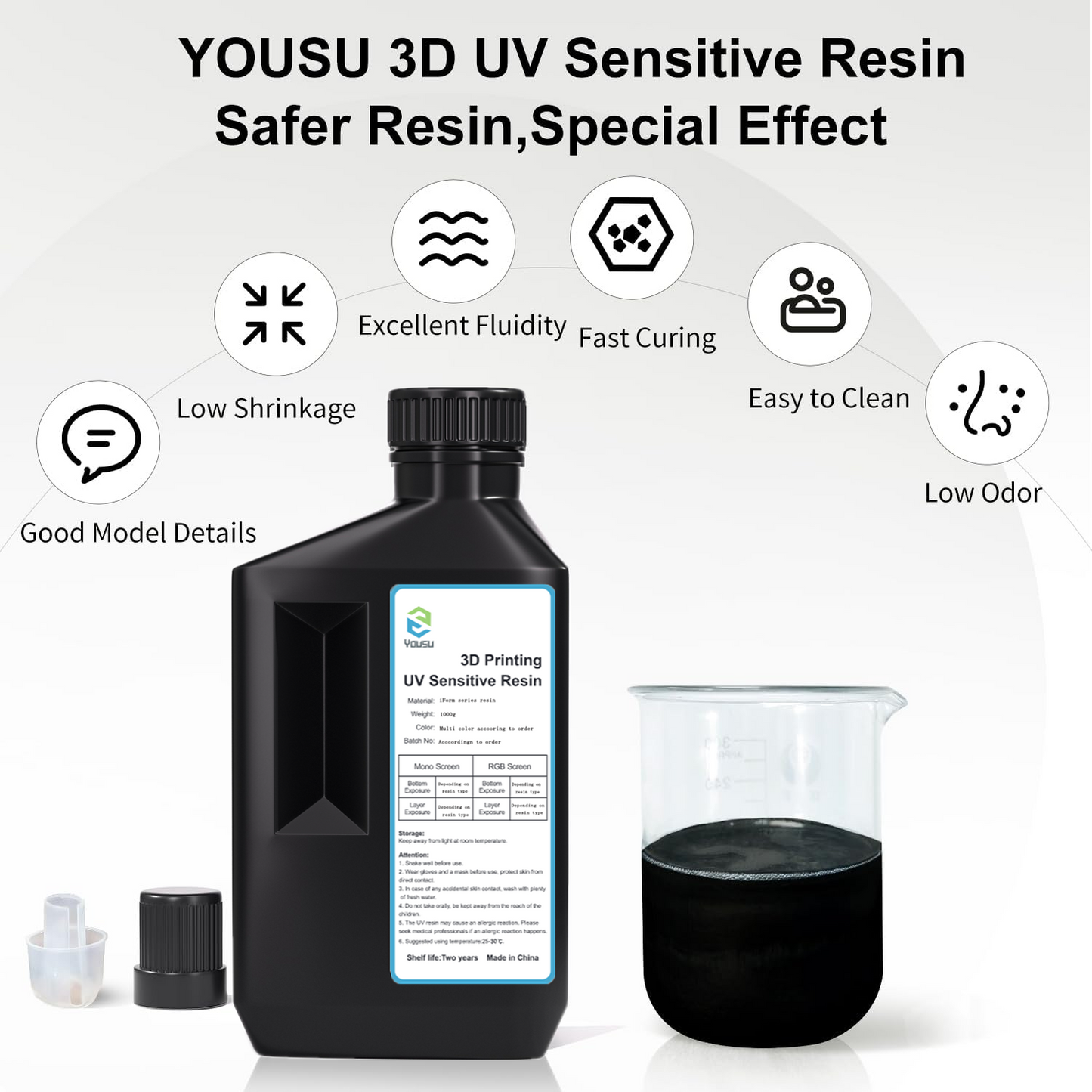 YOUSU TPU like Flexible LCD 3D Printer Resin, 405nm UV Curing High Impact resistant Resin