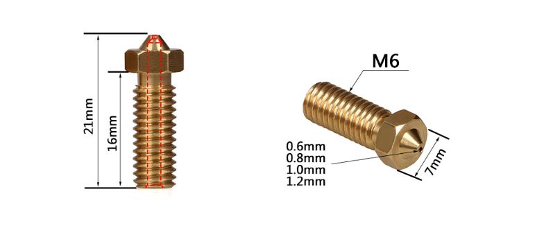 3D Printer 1.75mm Volcano Nozzle M6 Extruder Brass for Sidewinder X1 X2 etc